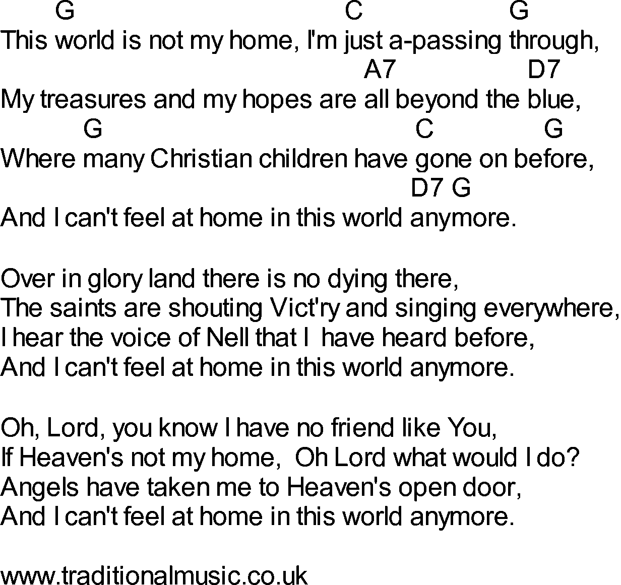 Bluegrass songs with chords - I Cant Feel At Home In This World Anymore